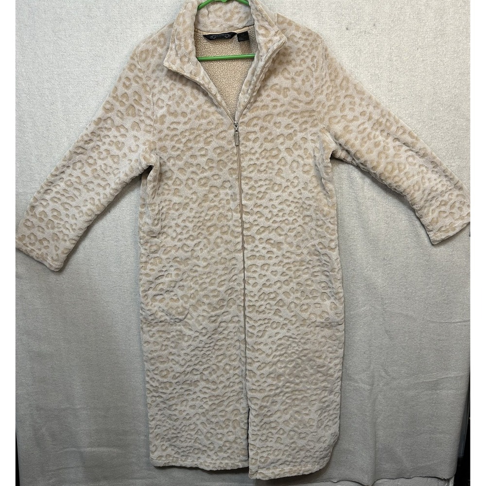 Jasmine Rose Plush Full Zip Robe Noire‎ Large White & Cream Leopard Print Warm
